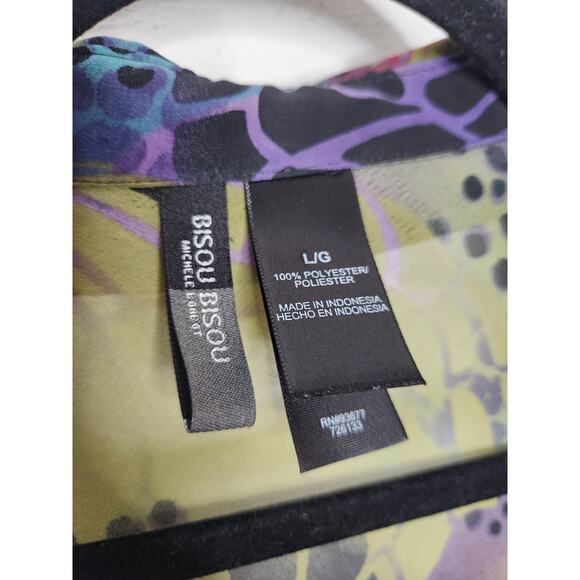 Vintage y2k Bisou Bisou Long Sleeve Flowy All Over Animal Print Sheer Ruffles - Picture 4 of 6